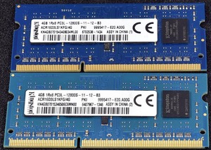 4GB 2枚組 (合計 8GB) PC3L-12800S DDR3-1600 S.O.DIMM 204pin 1Rx8 Kingston (動作確認済 memtest86+) (管:EN06 x1s