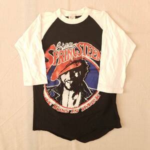 魅惑のバンドT特集! 80s『BRUCE SPRINGSTEEN ブルース・スプリングスティーン』ツアーラグランTシャツ パキスタン製 黒×白 M／パキ綿