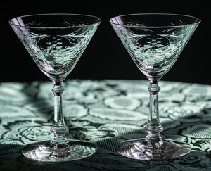 1940年代 セネカグラス クリスタル フラワー カッティング シャンパン カクテルグラス 2脚 バーグラス 酒 アンティーク シャーベットグラス