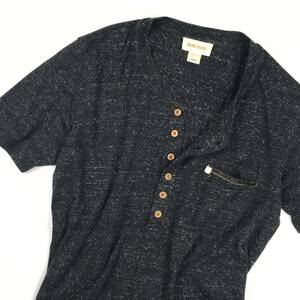 極美品【DIESEL/ディーゼル】大人見え/霜降りブラック！細身シルエット・ヘンリーネック 半袖Tシャツ S レーヨン混 メンズ