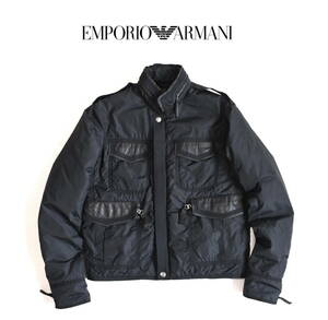 EMPORIO ARMANI（エンポリオアルマーニ）多重ステッチ＆レザー切替え・中綿バイカージャケット sizeS　ブルゾン