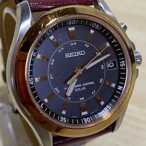 BC178　【腕時計】　稼動品　SEIKO セイコー 電波ソーラー メンズ 7B22-0BN0 デイト 黒色文字盤　現状品