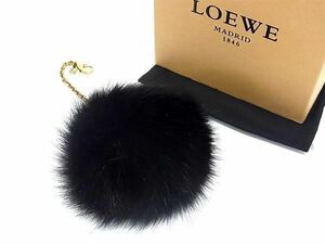 1円 ■美品■ LOEWE ロエベ アナグラム ファー キーホルダー バッグチャーム レディース ブラック系 AX7286