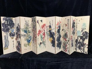 清代中国 收藏 【百年の老舗号の超大古画 逸品冊子屏風 『花卉図』花鳥長冊巻】 国画 中国古美術 古賞物 12.19