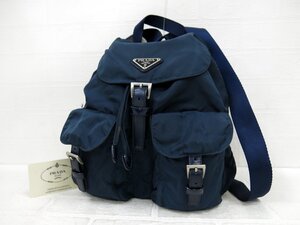 ◆美品◆PRADA プラダ◆ナイロン カーフ レザー 本革◆リュック サック バックパック◆ネイビー シルバー金具◆イタリア製◆A8928