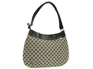 1円 GUCCI グッチ 001 4166 001553 GG柄 GGキャンバス×レザー ワンショルダーバッグ 肩掛け レディース ブラック系 FE6824