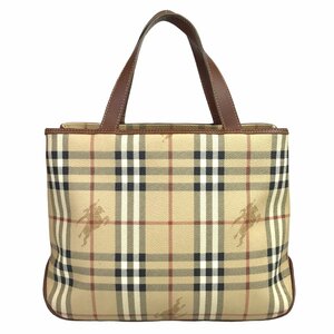 【1円～】 バーバリー BURBERRY バッグ ハンドバッグ ノバチェック PVC ベージュ ブラウン ゴールド金具 中古