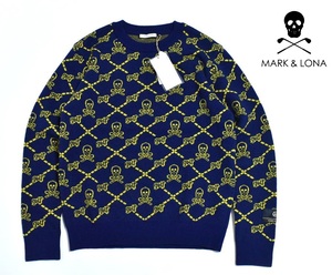 【送料無料】新品 MARK & LONA Ruler Fulling Crew Sweater 46 ネイビー マークアンドロナ ニットセーター スカル 