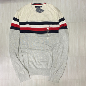 USA限定 【XL】トミーヒルフィガー TOMMY HILFIGER カラーブロック クルーネック コットンニットセーター グレー エクリュ (R4F-13)