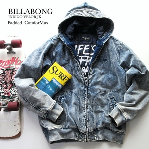 【BILLABONG ビラボン】ロンハーマン取扱ブランド◎ 高性能中綿 インディゴ ベロア パーカー ジャケット Lサイズ!! （ジップフーディー）