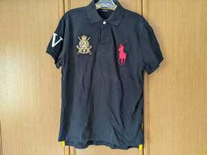 ポロ　ラルフローレン　半袖ポロシャツ　Mサイズ　黒色　ブラック　ビッグポニー　刺繍入り　即決　POLO RALPH LAUREN