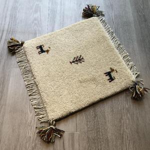 高級手結び絨毯 GABBEH ギャッベ 40×40cm ウール 玄関マット おしゃれ カーペット 絨毯 ハンドノット ギャベ ラグ 段通 キリム 87