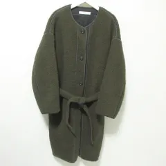 ほぼ美品 21AW archi アーキ BOA FLEECE PIPING COAT ロング ボア ノーカラーコート AW21-E3 S カーキ レディース 古着 中古 USED