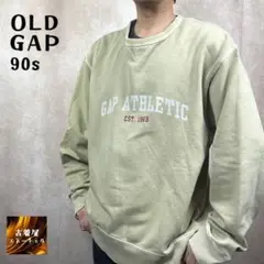 90s OLD GAP前V スウェット トレーナー裏起毛 グレージュプリントロゴ