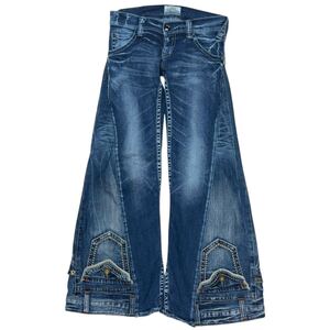 archive japanese label docking gimmick Cargo SUPER baggy Flare denim pants 00