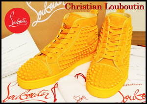 正規品 Christian Louboutin ルイススパイク イエローオレンジ 山吹色 42 ハイカット スタッズ スニーカー メンズ クリスチャンルブタン