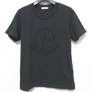 美品 21AW MONCLER モンクレール MAGLIA GIROCOLLO ラインストーン ビッグロゴ クルーネック 半袖 Tシャツ カットソー XS ブラック ◆