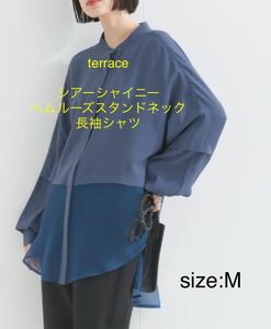 レディース/terrace/シアーシャイニーヘムルーズスタンドネック長袖シャツ/trc-243035/サイズM/280924-023