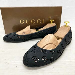 新棚上11★ 箱付き GUCCI グッチ GG柄 ラバー フラットシューズ パンプス 37 ブラック レディース イタリア製