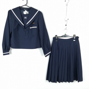 1円 セーラー服 スカート 上下2点セット 大きいサイズ 冬物 白1本線 女子 学生服 宮崎生目中学 紺 制服 中古 ランクC EY3683