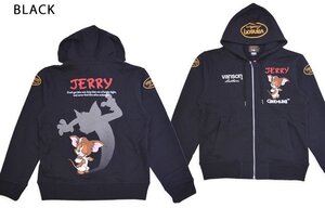 vanson×TOM＆JERRY WARNER BROS.100周年記念モデル 裏毛シップパーカー◆vanson ブラックLサイズ TJV-2504 バンソン トムとジェリー