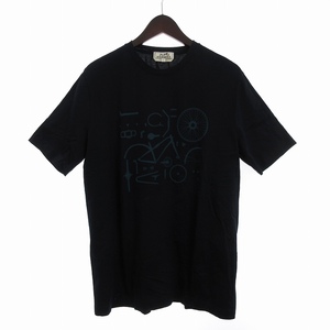 エルメス HERMES Tシャツ カットソー 半袖 クルーネック コットン 自転車 パーツ プリント 黒 ブラック L ★AA☆ メンズ