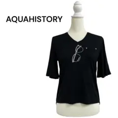 AQUAHISTORY　アクアヒストリー　Vネックカットソー　ブラック　M