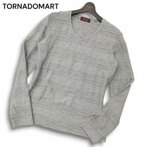 TORNADOMART トルネードマート イタリア生地★ 長袖 タック ボーダー カットソー ロンTシャツ Sz.M位　メンズ グレー 日本製　C4T07742_8#F