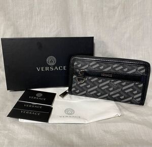 新品 本物正規品 VERSACE メンズ レザー ラウンドファスナー 長財布 黒 ヴェルサーチ ブラック 財布