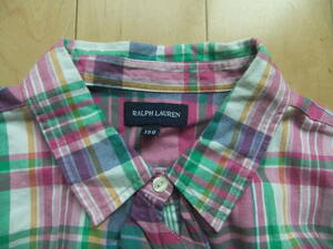 ラルフローレン フリンジ チェックシャツ RALPH LAUREN サイズ150 100%cotton 