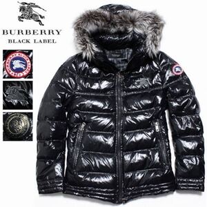 希少! 新品同様 バーバリーブラックレーベル ホースワッペン ノバチェック リアルファー 3WAY ダウンジャケット L 黒 BURBERRY BLACK LABEL