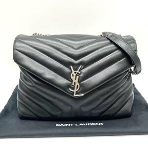 SAINT LAURENT サンローラン YSL ルル Vステッチ チェーンショルダーバッグ 2WAY ラムスキン ブラック