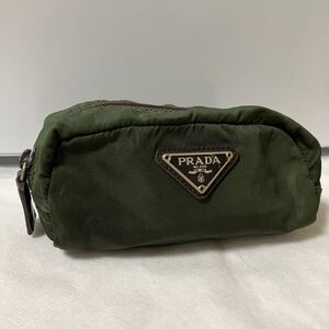 PRADA プラダ 小物入れ ポーチ テスートナイロン カーキ 三角プレート