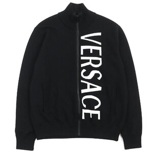 美品△VERSACE ヴェルサーチ 2020年 1002720 ウール バックメデューサ ロゴ ジップアップ ニットジャケット ブラック ホワイト 48 正規品