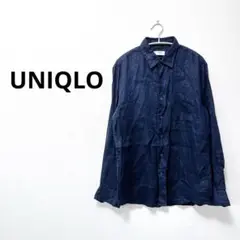 UNIQLO ユニクロ【L】メンズシャツ 長袖 無地 ブラック カジュアル