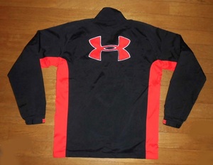 UNDER ARMOUR アンダーアーマー ナイロンジャケット ウインド ブレイカー 2wayスリーブ 袖着脱可 バックビッグマーク BLK-RED SM USED 美品