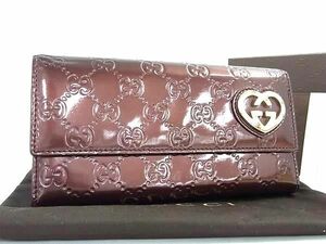 1円 GUCCI グッチ 251861 0959 ラブリーハート グッチシマ GG柄 パテントレザー 二つ折り 長財布 ウォレット ブラウン系 FE2232