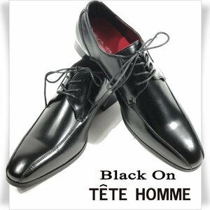 新品1円～★定価1.4万 Black On TETE HOMME テットオム アクションレザー ビジネスシューズ 26.5cm ブラック 黒 レースアップ ◆8816◆