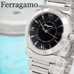 159【美品】Ferragamo フェラガモ時計　メンズ腕時計　箱付き　ブラック