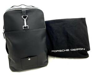 T05/080 極美品 PORSCHE DESIGN ポルシェデザイン レザーリュック バックパック デイパック シルバー金具 ブラック