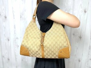 極美品 GUCCI グッチ GGキャンバス ニュージャッキー ハンドバッグ ショルダーバッグ バッグ キャンバス×レザー 茶系 72363Y