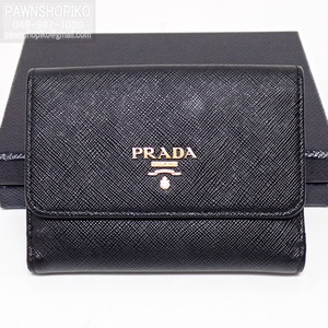 プラダ PRADA SAFFIANO MULTIC サフィアーノ マルティック Wホック 二つ折り財布 1MH523 ブラック×ピンク 中古 [質イコー]