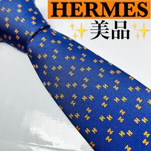 HERMES エルメス ネクタイ 美品 H柄 現行タグ 人気デザイン 刺繍 総柄 シルク ハイブランド ネイビー ブランドネクタイ