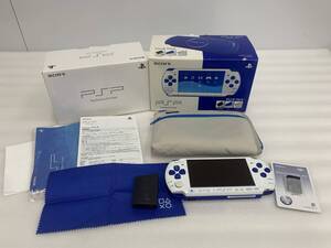 29/245☆SONY　PSP　PSP-3000　ホワイト/ブルー　メモリースティックPRO/2GB　クロス　ポーチ　初期化済み　写真追加あり☆C1