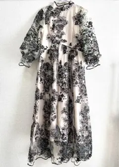 SMILE ORCHID 刺繍＆スパンコールつきボリューム袖レースドレス