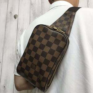 極美品●ルイヴィトン LOUIS VUITTON ジェロニモス ボディバッグ ショルダーバッグ 斜め掛け ダミエ メンズ ビジネス レザー ブラウン