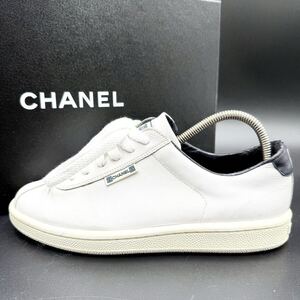 1円 【美品】 CHANEL シャネル 【女王の貫禄】 ココマーク ローカット スニーカー シューズ 靴 ホワイト 白 サイドロゴ レザー 23cm相当