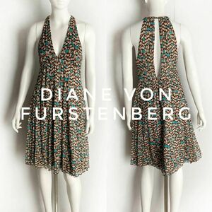 ダイアンフォンファステンバーグ　ピュアシルク　ノースリーブフレアワンピース　ホルターネック　2サイズ相当　DIANE von FURSTENBERG