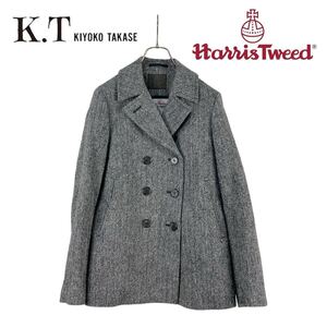 11T339☆ Harris Tweed × K.T KIYOKO TAKASE ハリスツイード キヨコタカセ ウール100% ヘリンボーン ピーコート ショートコート アウター 