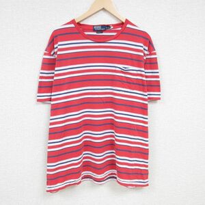 XL/古着 ラルフローレン Ralph Lauren 半袖 ブランド Tシャツ メンズ 90s ワンポイントロゴ チョコチン 胸ポケット付き 大きいサイズ コッ